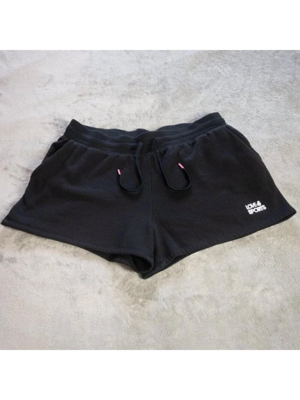 Love & Sports Women's XL 16-18 Black Drawstring Lounge Athletic Shorts
